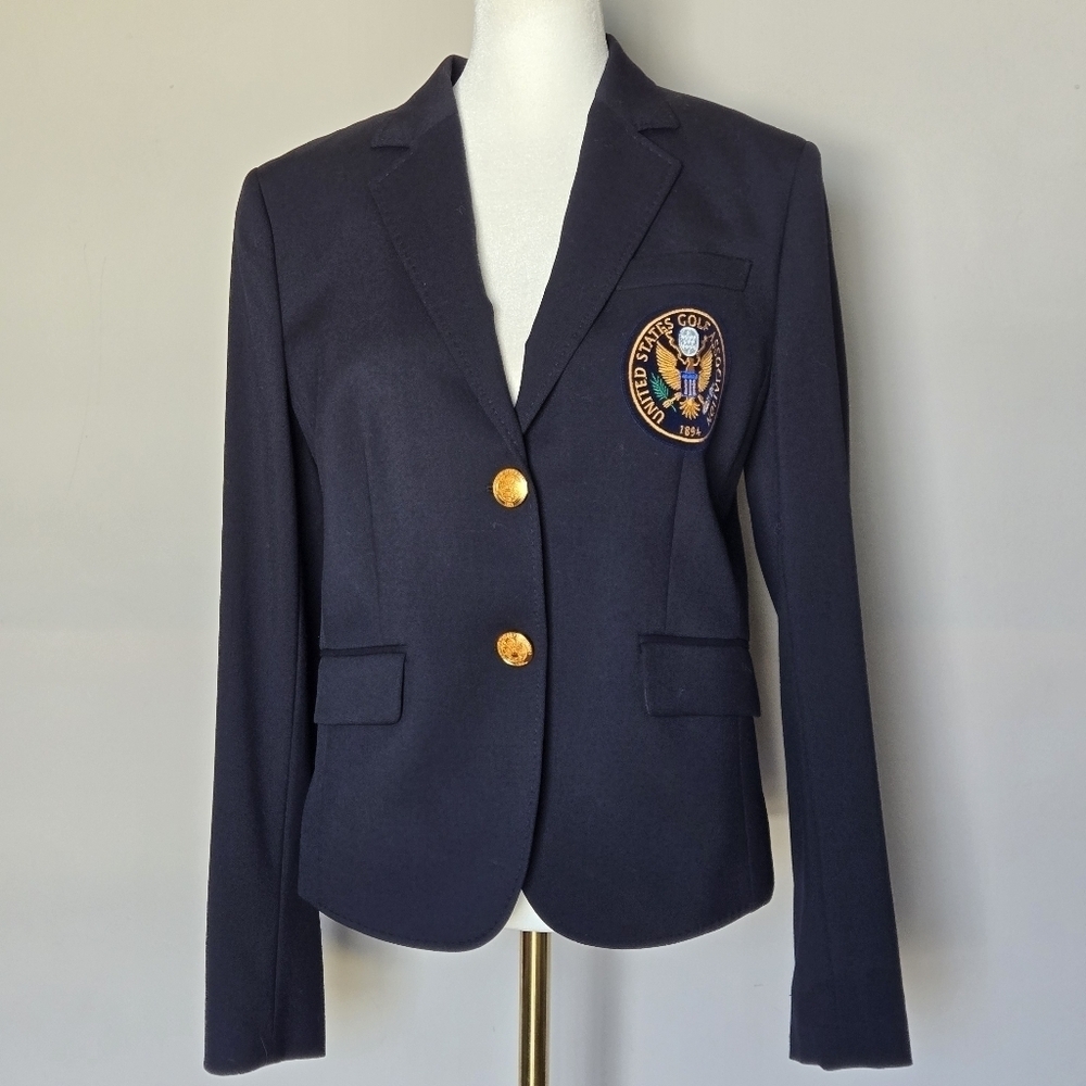 Brooks Brothers Academia Preppy Wool Navy Blazer Gold Buttons Chest Patch Size 4